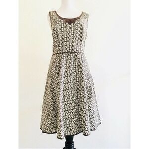 Max Studio | Dress Womens Size L Beige Keyhole Open Back Sleeveless Print Flare